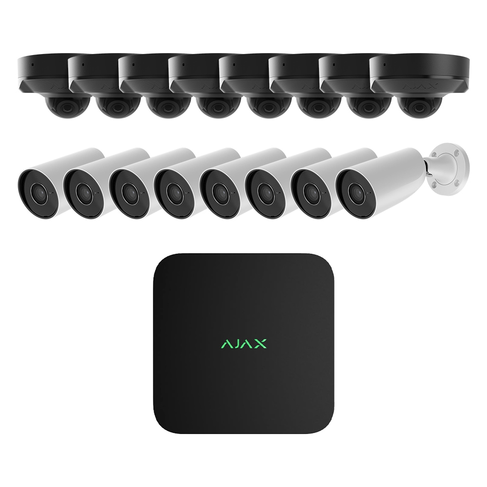 Комплект IP-відеонагляду на 16 камер Ajax IP-Video Kit 16x5Mp/2.8mm (BW/DB): 8 циліндричних 5Mp відеокамер + 8 купольних 5Mp відеокамер +16-канальний 8Mp відеореєстратор купити в Україні