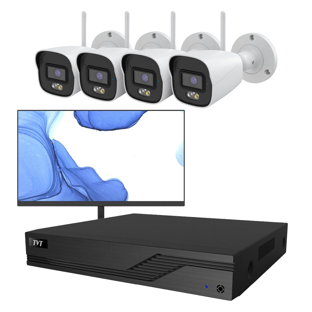 Комплект IP-відеонагляду на 4 камери з монітором TVT IP-Video Kit 4x5Mp (B) WiFi Monitor: 4 циліндричні 5Mp WiFi відеокамери + 4-канальний 8Mp відеореєстратор + FullHD монітор купити в Україні