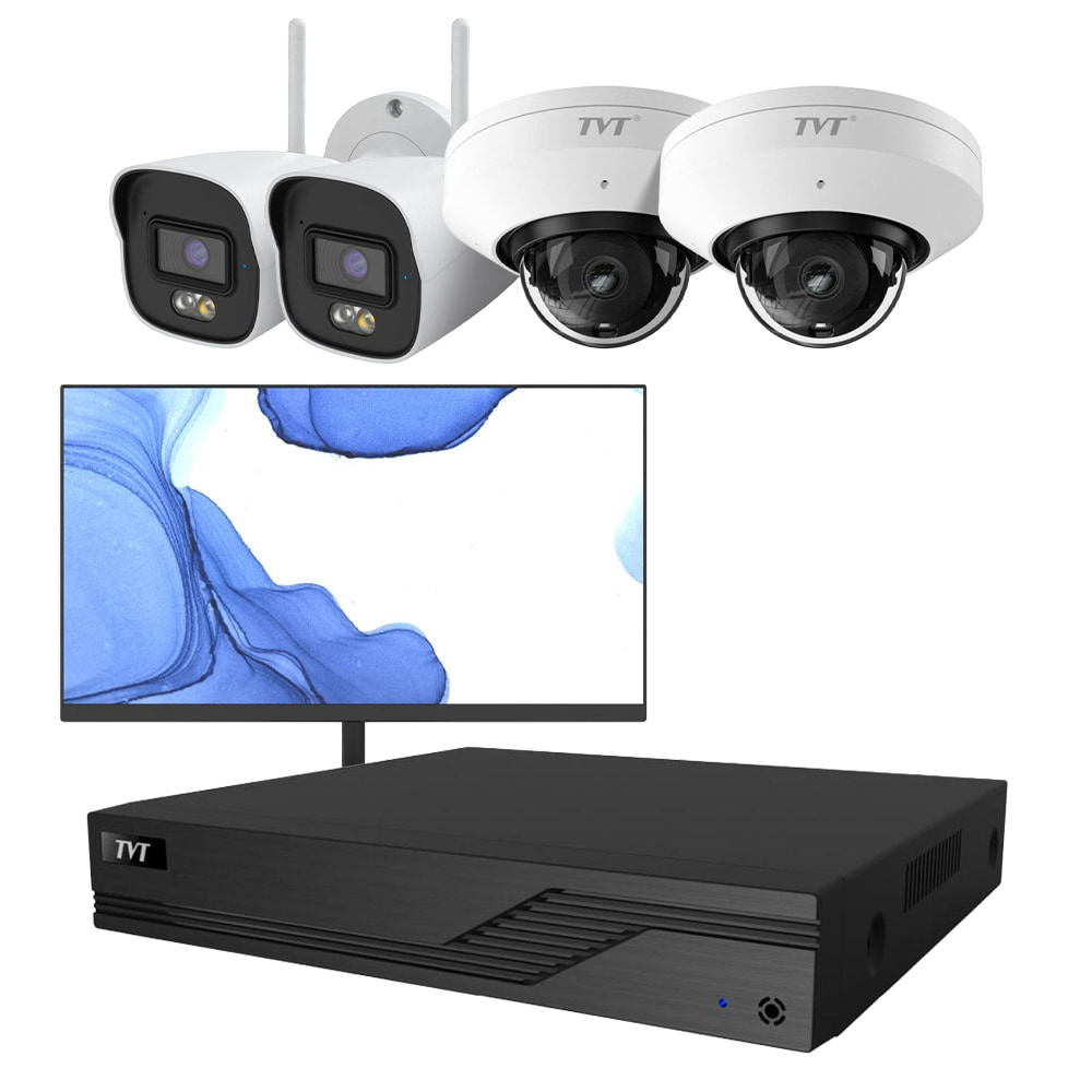Комплект IP-видеонаблюдения на 4 камеры с монитором TVT IP-Video Kit 4x5Mp (T/B) WiFi Monitor: 2 цилиндрические 5Mp WiFi видеокамеры + 2 купольные 5Mp WiFi видеокамеры + 4-канальный 8Mp видеорегистратор + FullHD монитор купить в Украине