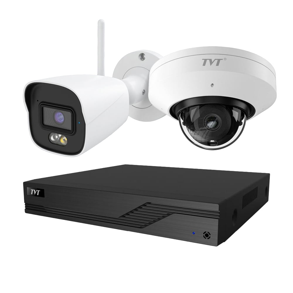 Комплект IP-відеонагляду на 2 камери TVT IP-Video Kit 2x5Mp (D/B) WiFi: 1 циліндрична 5Mp WiFi відеокамера + 1 купольна 5Mp WiFi відеокамера + 4-канальний 8Mp відеореєстратор купити в Україні