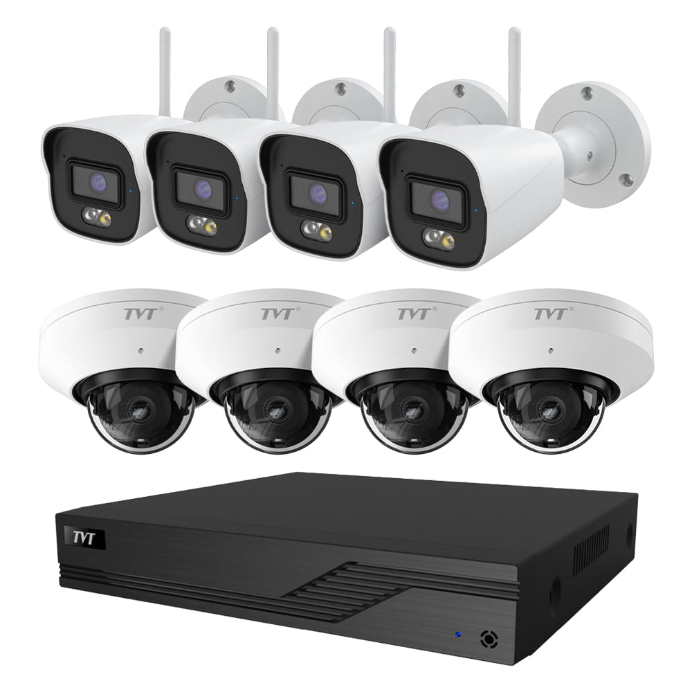 Комплект IP-відеонагляду на 8 камер TVT IP-Video Kit 8x5Mp (D/B) WiFi: 4 циліндричні 5Mp WiFi відеокамери + 4 купольні 5Mp WiFi відеокамери + 8-канальний 8Mp відеореєстратор купити в Україні