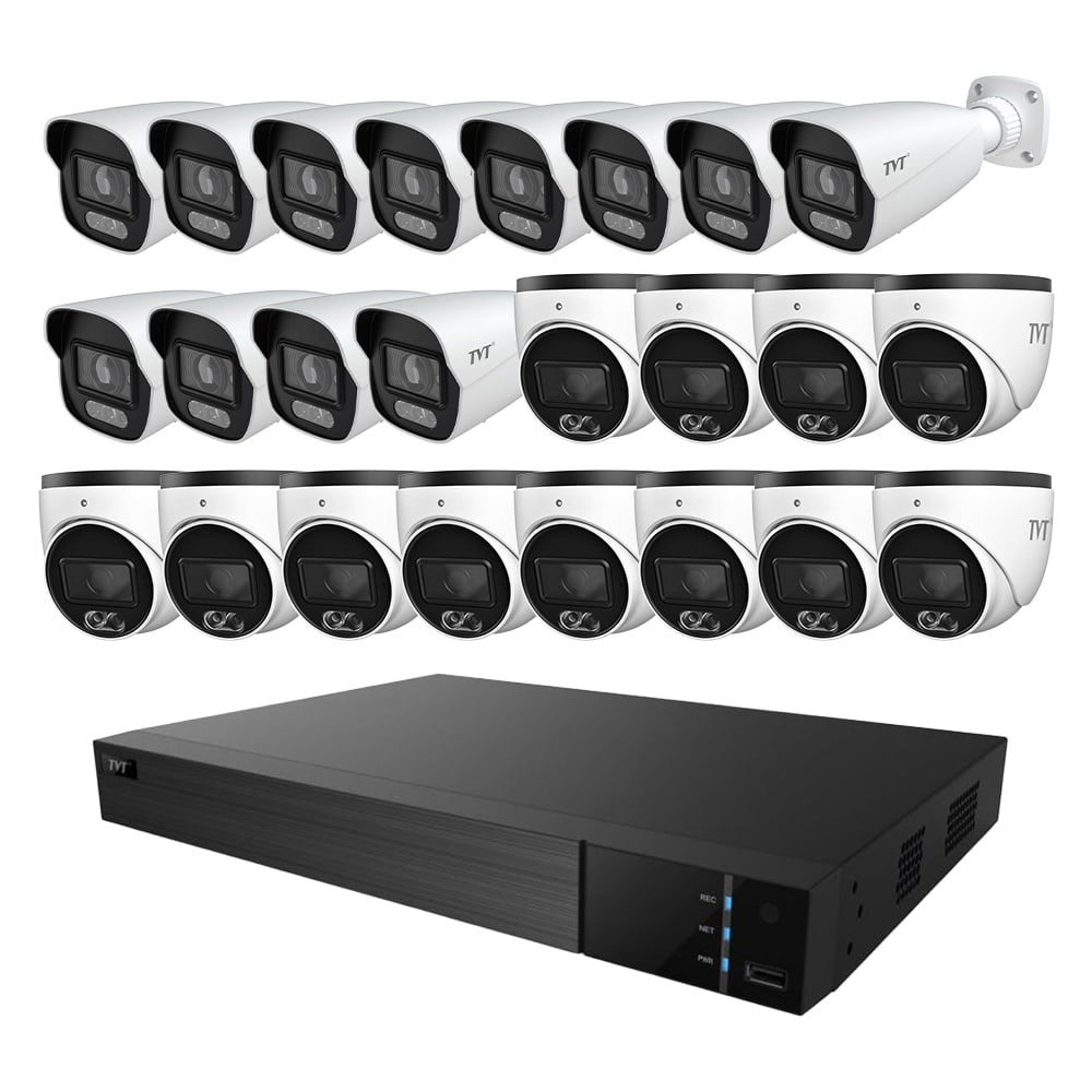Комплект IP-видеонаблюдения на 24 камеры TVT IP-Video Kit 24x6Mp (T/B): 12 купольных 6Mp видеокамер + 12 цилиндрических 6Mp видеокамер + 32-канальный 12Mp видеорегистратор купить в Украине