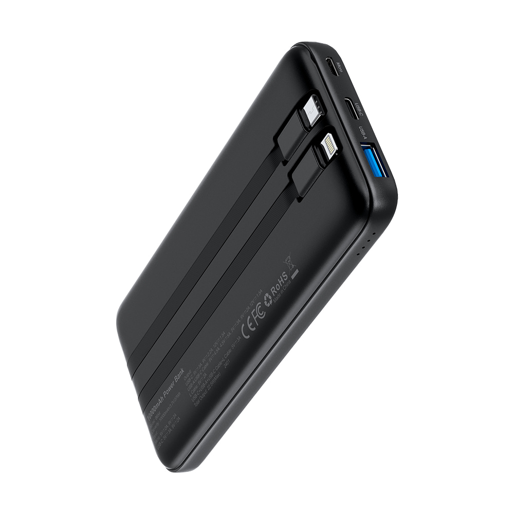 Повербанк 10000mAh Choetech B654 Black 22.5W QC3.0 PD3.0 встроенные кабели Type-C и Lightning купить в Украине