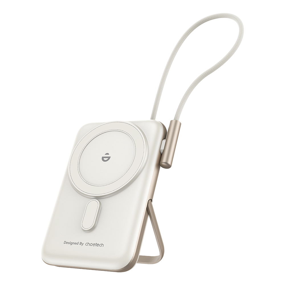 Повербанк 10000mAh Choetech B735 White QC3.0 PD3.0 бездротова магнітна зарядка, вбудований кабель, підставка купити в Україні