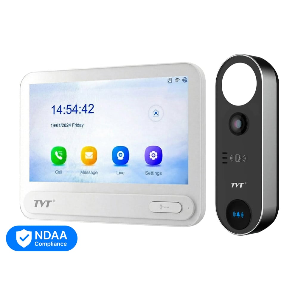 Комплект IP-відеодомофона з WiFi TVT TE-KT6101-001 White: відеодомофон 7" TD-E2137-PE/TP/WF, відеопанель 2Mp TD-E3110-IC/PE/WF, кутовий кронштейн, монтажна коробка з козирком купити в Україні