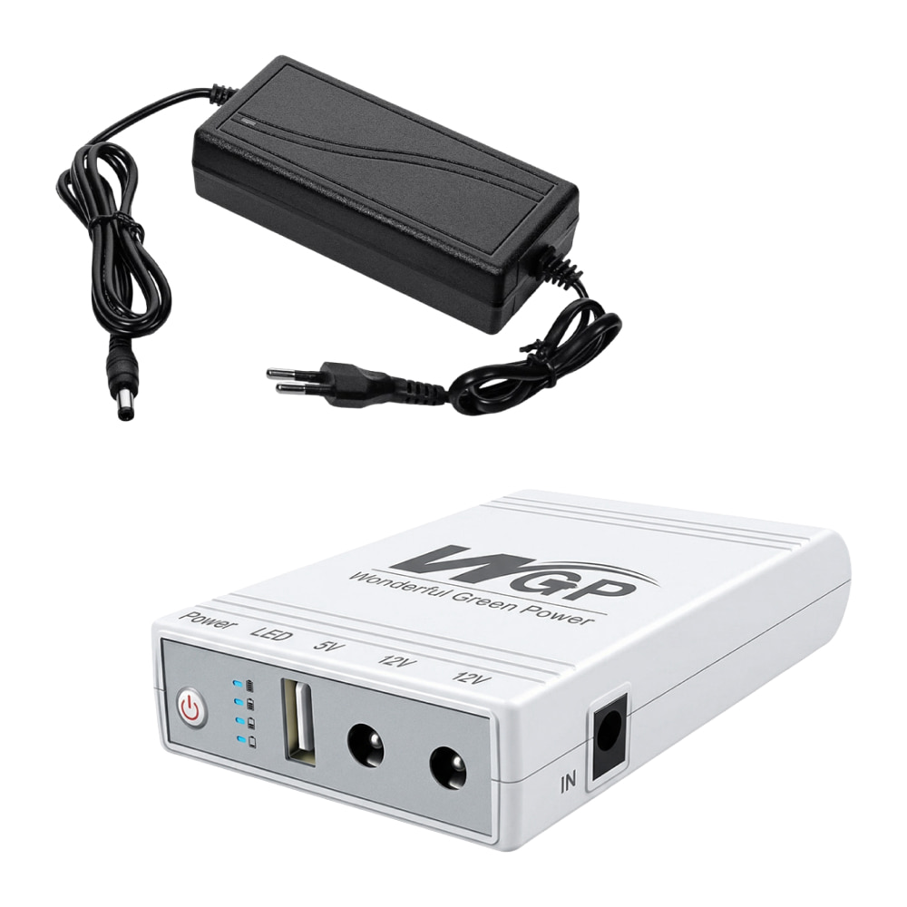 Комплект Mini UPS с блоком питания: источник бесперебойного питания Mini UPS WGP UPS103C 16000mAh 5V/12V/12V, Li-ion 4*4Ah, для роутера и медиаконвертера и блок питания Kraft KRF-1203PS 12V/3A