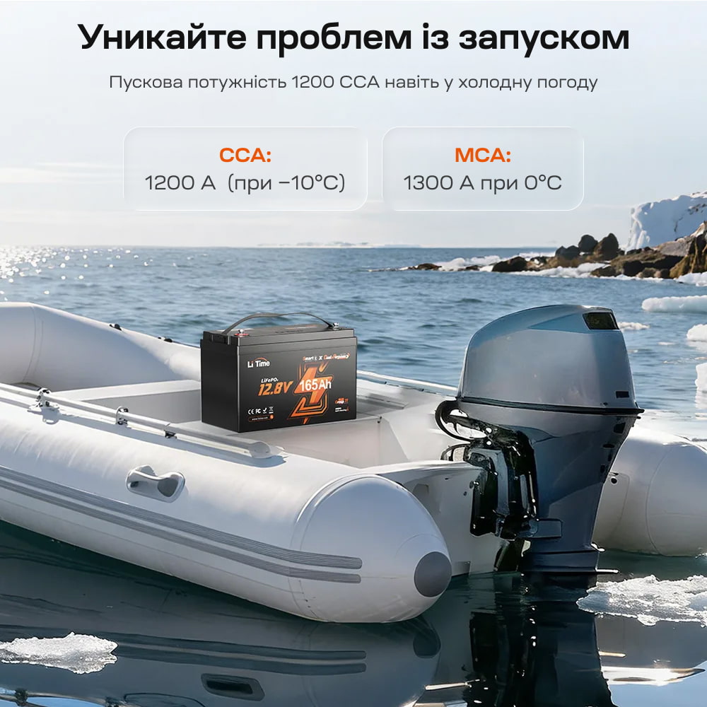 Аккумуляторная батарея литий-железо-фосфатная с Bluetooth и подогревом стартерная / тяговая 12.8В 165А*ч LiFePO4 LiTime Dual Purpose L12V165-150-DP-BT-CCA1K2-4-A100 купить в Украине
