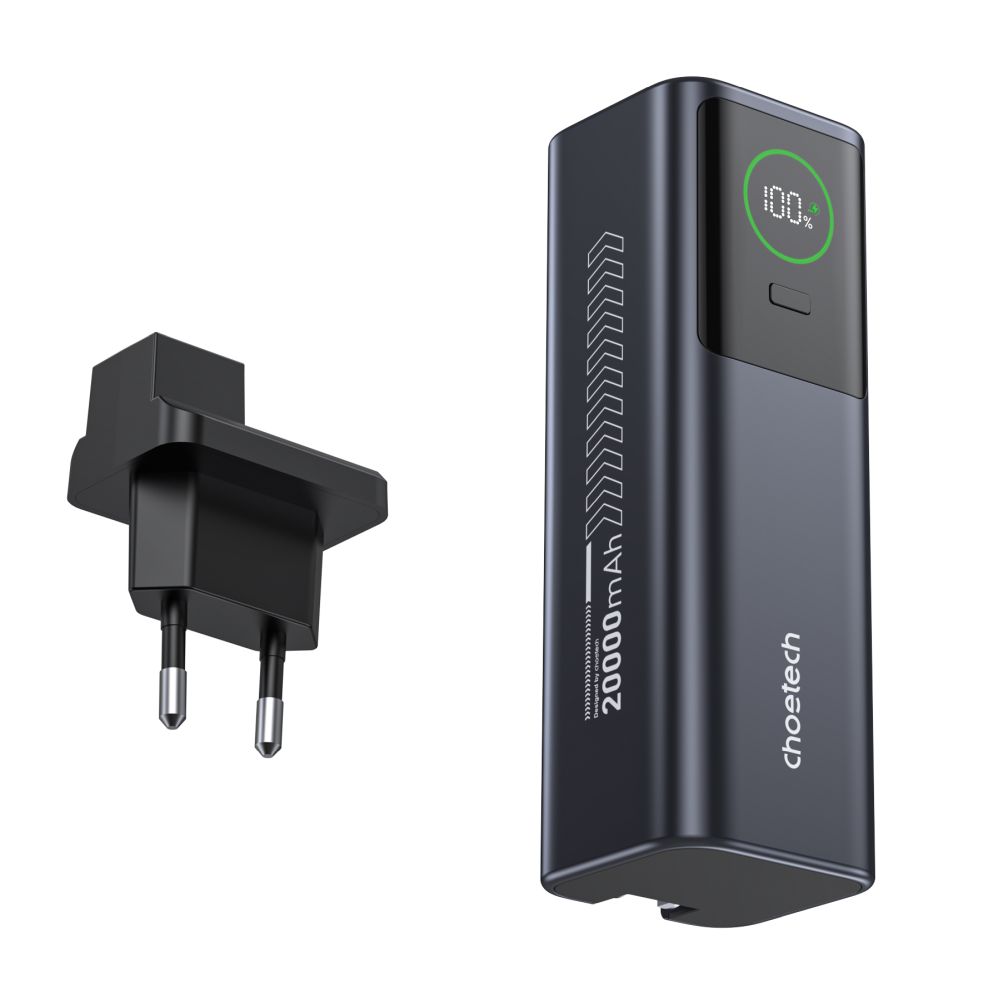 Повербанк 20000mAh Choetech B1012 Grey 100W з EU адаптером QC3.0 PD3.0, вбудований кабель купити в Україні