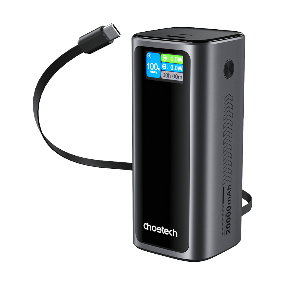Повербанк 20000mAh Choetech B815 Grey 130W QC3.0 PD3.0 TFT Smart дисплей, встроенный кабель купить в Украине