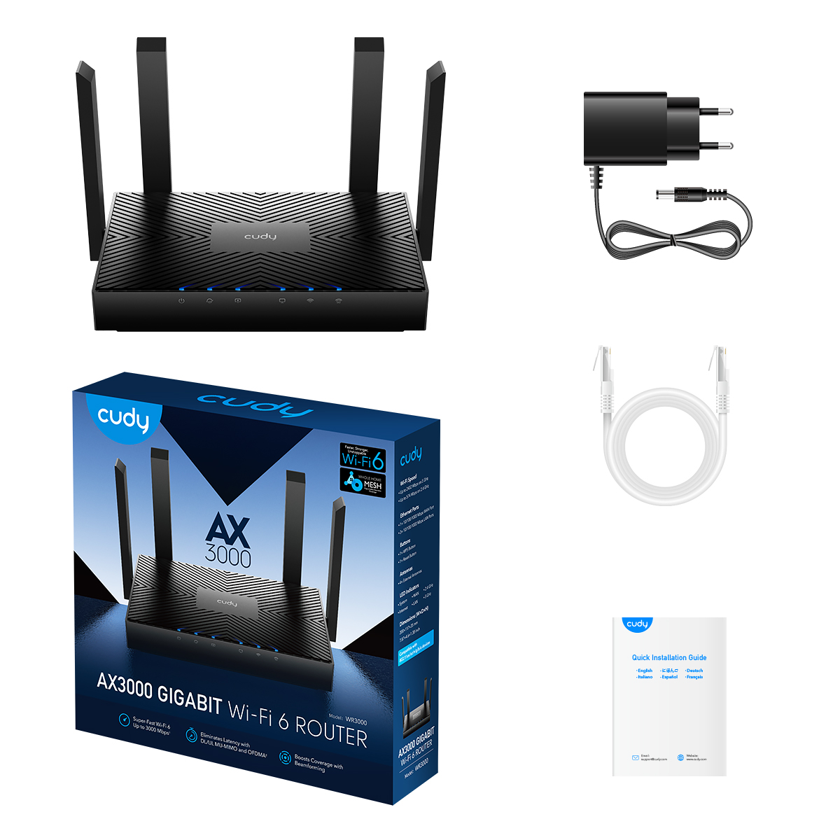WiFi 6 Mesh-маршрутизатор Cudy WR3000 V2 двухдиапазонный гигабитный AX3000 купить в Украине