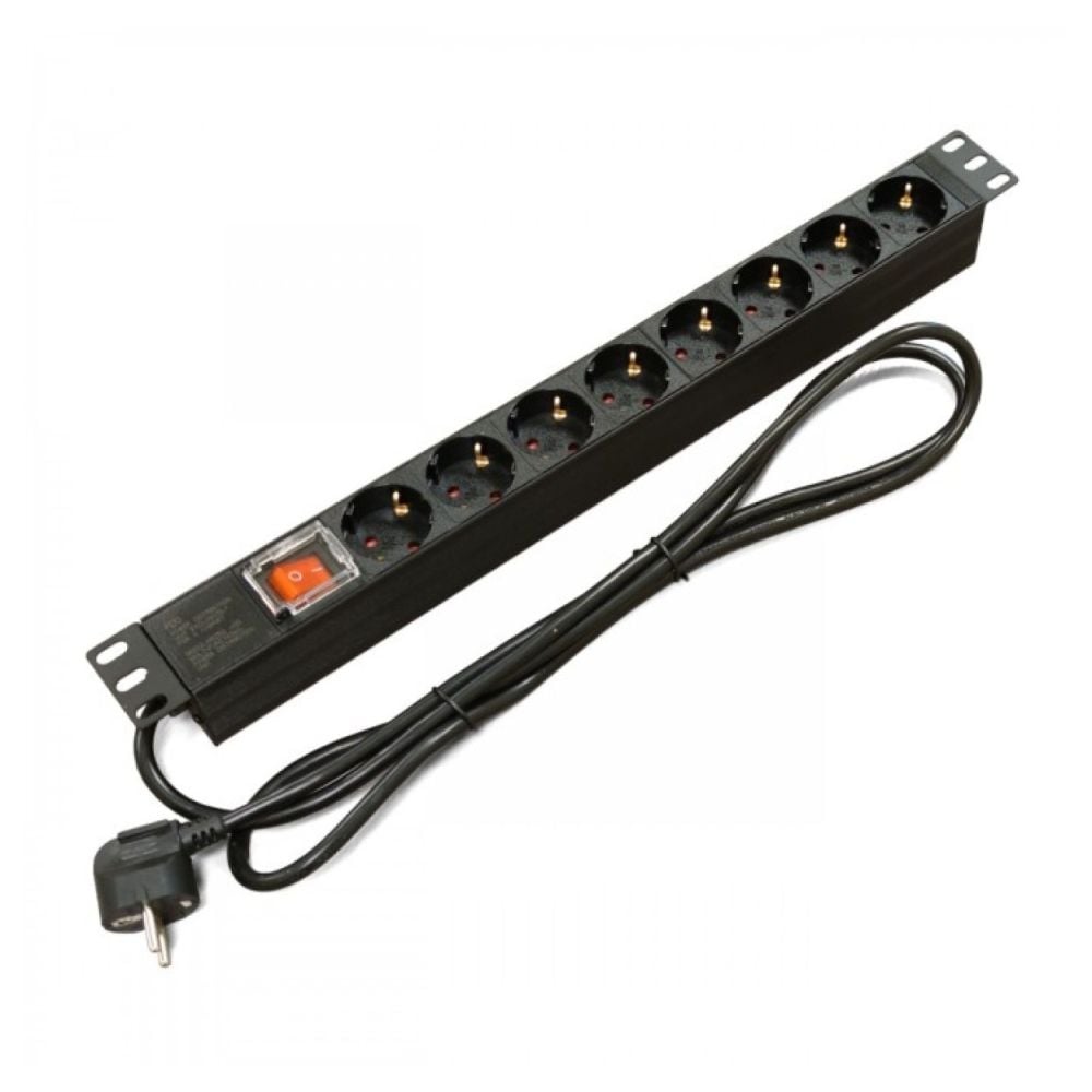 Блок розеток 19" 1U Kingda KD-GER(16)N1008WKPDY30W19A 16A на 8 розеток Schuko, з вимикачем, кабель 1.8м купити в Україні