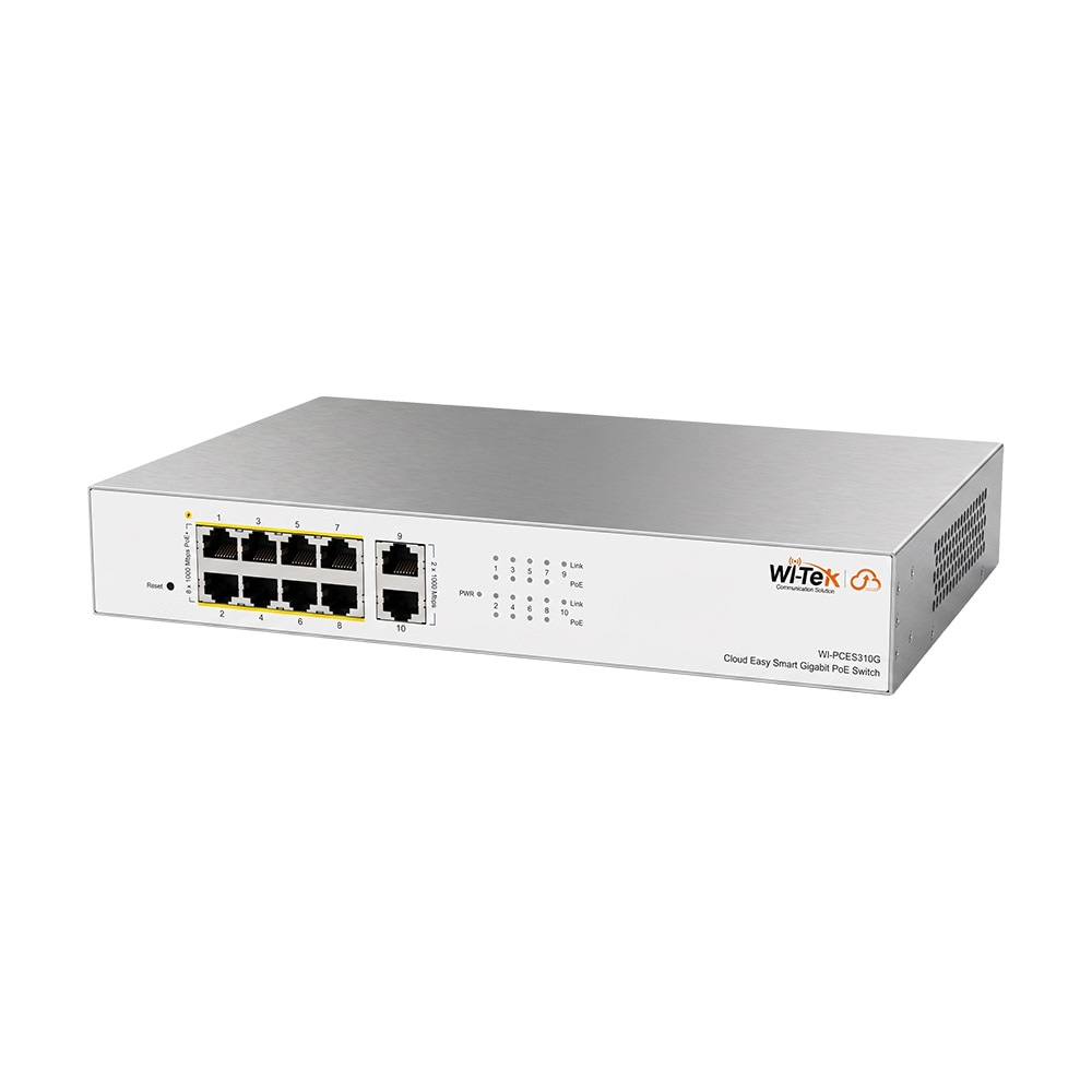 PoE-коммутатор 10-портовый управляемый Wi-Tek WI-PCES310G гигабитный 8x1000Mbps PoE+, 2x1000Mbps Uplink, 110W, Cloud, ONVIF купить в Украине