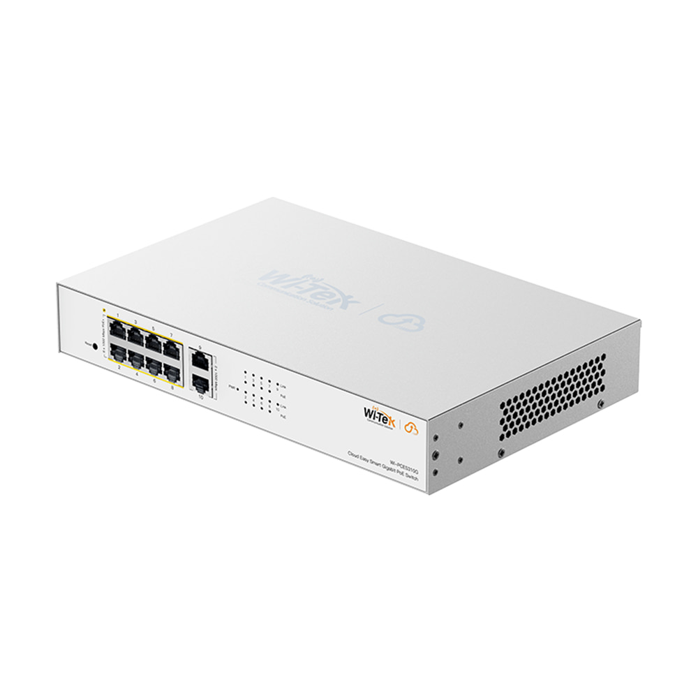 PoE-коммутатор 10-портовый управляемый Wi-Tek WI-PCES310G гигабитный 8x1000Mbps PoE+, 2x1000Mbps Uplink, 110W, Cloud, ONVIF купить в Украине