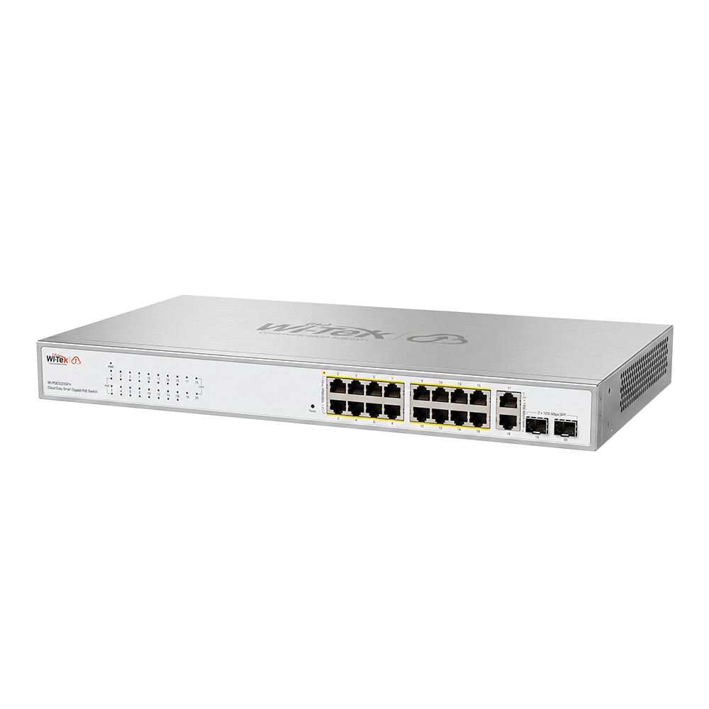 PoE-комутатор 20-портовий керований Wi-Tek WI-PCES320GFH гігабітний 16x1000Mbps PoE+, 2x1000Mbps Uplink, 2xSFP, 130W, Cloud, ONVIF купити в Україні