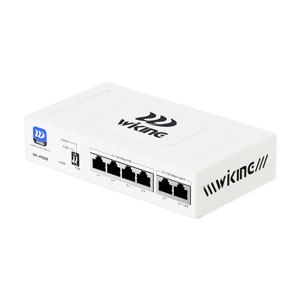 PoE-коммутатор 6-портовый неуправляемый Wiking WK-PS206 V2, 4x100Mbps PoE, 2x100Mbps Uplink, 45W купить в Украине