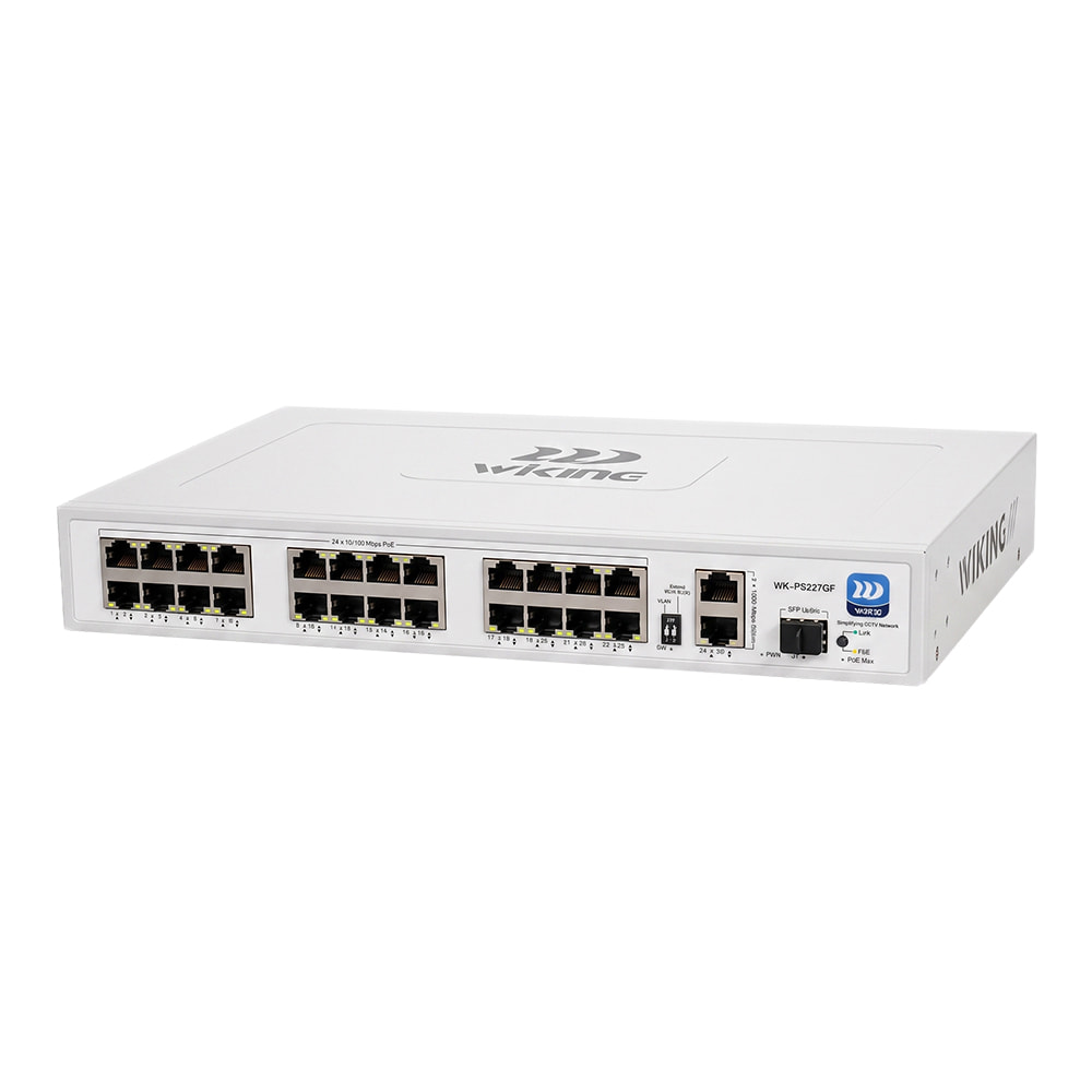 PoE-коммутатор 27-портовый неуправляемый Wiking WK-PS227GF, 24x100Mbps PoE, 2x1000Mbps Uplink, 1x1000Mbps SFP, 270W купить в Украине