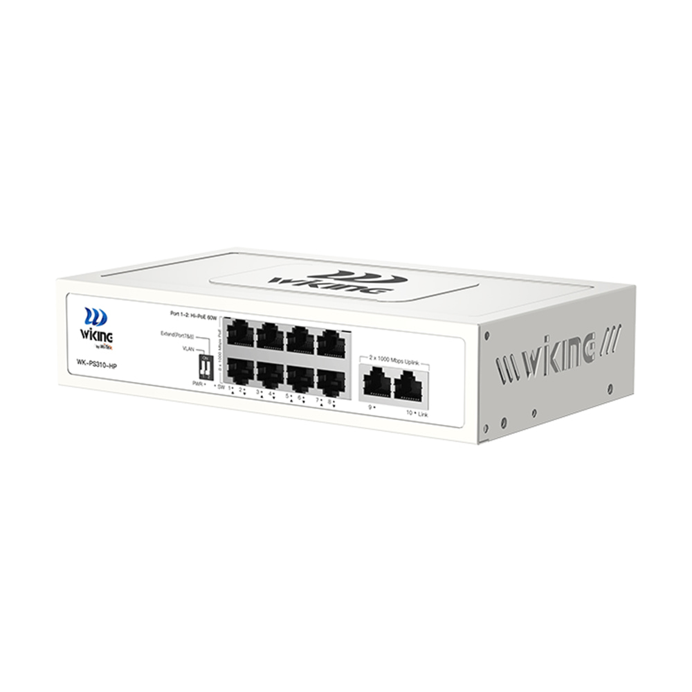 PoE-комутатор 10-портовий некерований Wiking WK-PS310-HP гігабітний, 8x1000Mbps PoE, 2x1000Mbps Uplink, 110W купити в Україні